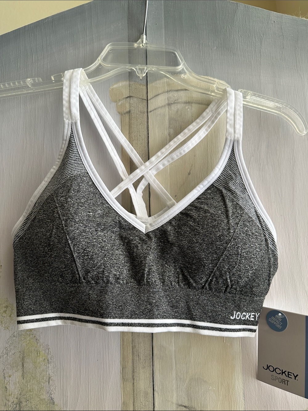 Jockey Gray Heather Seamless Sports Bra with White Trim